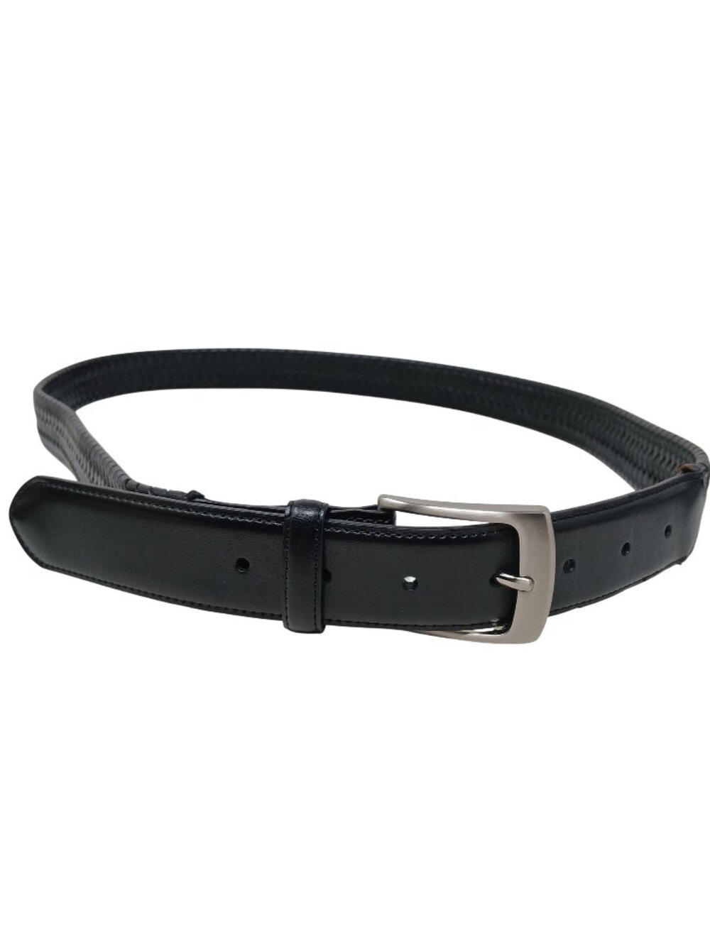 Mens Braided Leather Belt Dark Brown Silver Buckle Adjustable Fit Size 46 #D16G